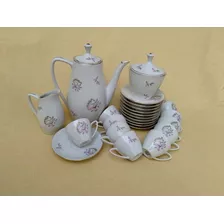 Juego De Café Porcelana Verbano 25 Piezas Deco Flores Y Oro