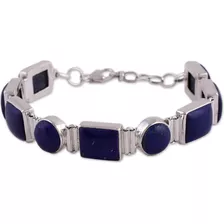 Novica Pulsera De Eslabones De Lapislázuli Hecha A Mano, Joy