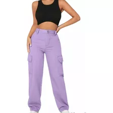 Pantalón De Cargo Corte Recto Para Dama Color Lila