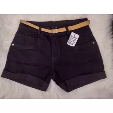 Short Jeans Com LaçoCintura Alta Com Elastano