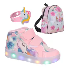 Kit Tenis Infantil Menina Com Mochila Pulseira De Unicornio