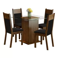 Sala Jantar Anita Madesa Mesa Tampo De Vidro 4 Cadeiras Rp Cor Rustic/preto/sintético Preto Mdja0400345zpt