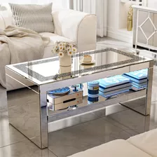 Mesa Central De Cristal Con Espejo 2 Niveles Ideal Sala Y