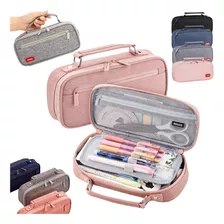 Estojo Liso Com 2 Divisórias C/alça Box Necessaire Escolar Cor Rosa