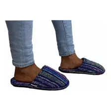 Pantufla Artesanal De Tela De Jerga Con Suela Antiderrapante