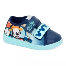 Tênis Infantil Masculino Mickey Mouse Velcro Azul Sugar Shoe