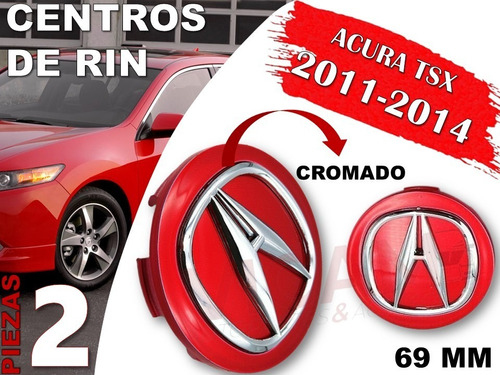 Par De Centros De Rin Acura Tsx 2011-2014 69 Mm (rojo) Foto 2