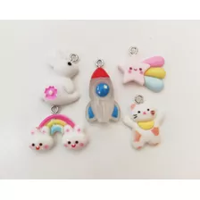 10 Dijes Kawaii Gatito Conejo Estrella Arcoiris 