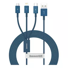 Cabo Baseus 3 In 1 Lightning + Tipo-c + Micro-usb 1.5m 3.5a Cor Azul