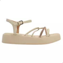 Sandália Ramarim Feminino Papete Casual Creme Strass + Nf