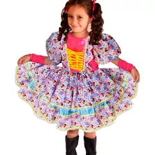 Vestido De Festa Junina Caipira Infantil Luva E Fita Cabelo