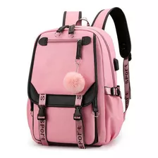 Mochila Kawaii De Estilo Coreano Rosa Para Jóvenes Con Puert