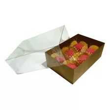 50 Caixas 6 Brigadeiros Bombom Doce Tampa Acetato 8x12x4 Cm