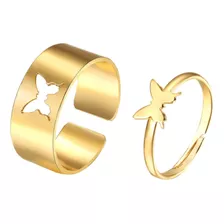 2 Anillos Ajustable De Parejas Anillos De Mariposa Amistad 