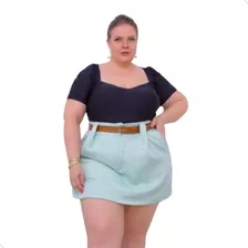 Short Saia Plus Size Com Cinto Alfaiataria