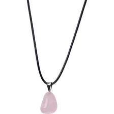 Colar Pingente Quartzo Rosa Cordão De Pedra Rolada Natural