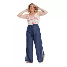 Calça Feminina Pantalona Plus Size Jeans Hot Pant Flair