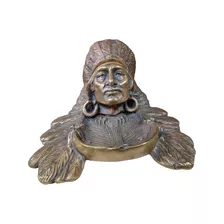 Antigo Tinteiro Em Bronze Busto Cabeça De Índio - R 11763