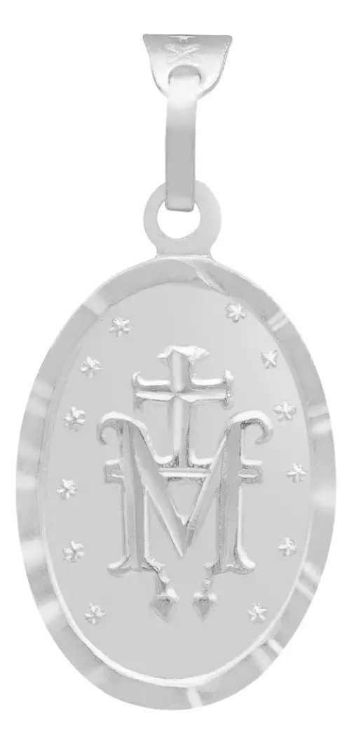 Dije Plata Ley 925 Virgen Milagrosa Doble Vista Diamantada Mate - Imagen 1