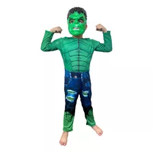 Fantasia Infantil Longa Hulk Com Enchimento Com Máscara