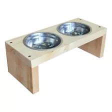 Comedor Para Mascotas (talla M) En Madera De Pino Lacado