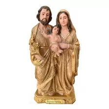 Imagem Sagrada Família Gesso Pó De Mármore Dourada 23cm