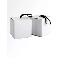 Caja Cubo Blanca C/cinta Negra, 7,5 Cm X Lado - Pack X100 Un