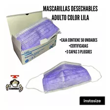 Mascarilla Desechable 50u Vip Premium Color Lila Envío Hoy