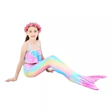 Traje De Baño De Disfraz De Sirena Para Niñas, 3 Piezas