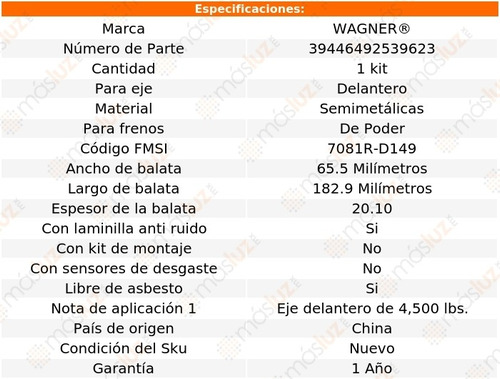 Kit Balatas Semimetalicas Del W250 V 8 5.2l 81-93 Wagner Foto 2