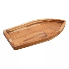 Bandeja Formato Barco Wolff Craft Teca De Madeira 30cm