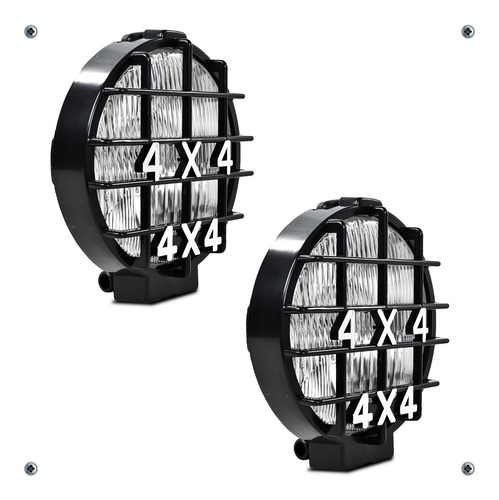 Par Faros Auxiliares 4x4 Redondo Rejilla Halgeno Universal Foto 3