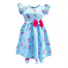 Vestido Infantil Rodado Princesa Manga Fofa Franzido Laço