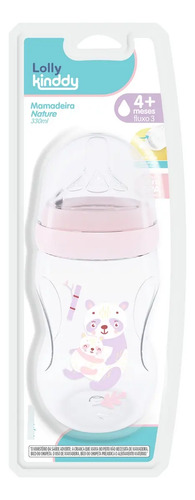 Mamadeira 330ml Lolly Kinddy Nature Panda Fluxo 3 Silicone 4 Meses Bpa Free Rosa-claro Animais