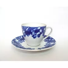 Taza Para Cafe Con Plato Porcelana Verbano Retro Azul