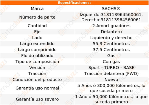 2- Amortiguadores Gas Delanteros B200 L4 2.0l 06/11 Sachs Foto 2