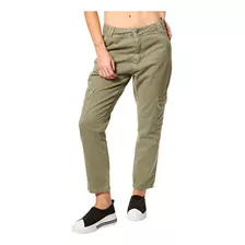 Calça Sarja Feminina Cargo Cintura Alta Verde Sawary 