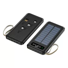 Power Bank Solar 20000mah Com 4 Portas - Carregamento Rápido Cor Preto