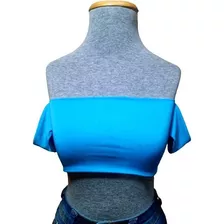 Top Cropped Ciganinha Tomara Que Caia Azul-turquesa Sem Bojo