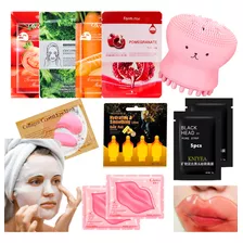 Kit Skincare Facial Mascarillas Parches Ojeras Labio Cepillo