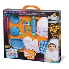 Kit Cozinha Infantil Gran Chef Avental Chapéu Luva Panela