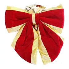 Laço De Natal Natalino Vermelho Veludo E Dourado 23cm