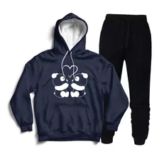 Conjunto Moletom Canguru E Calça 2 Panda Capuz E Bolso Top