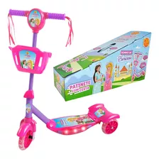 Patinete Infantil 3 Rodas Cesta Som Luzes Sonho De Princesa