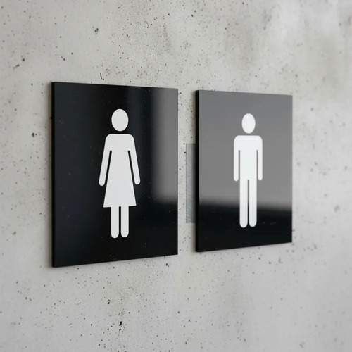 Placas De Sinalização Banheiro Masculino E Feminino Par Pret Preto