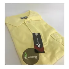 Camiseta Polo Pique Kalanuí Lisa Amarela Com Bolso