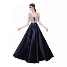 Vestido De Fiesta De Noche Elegante Con Pedrería Y Satín