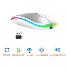 Mouse Bluetooth Luminoso Usb Bateria Recarregavel Rgb 10mt Cor Prateado