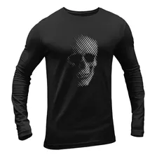 Camiseta Caveira Skull Realista Manga Longa Frio Algodão