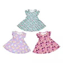 Kit 3 Vestido Festa Infantil Estampado Confortável Fofo Luxo